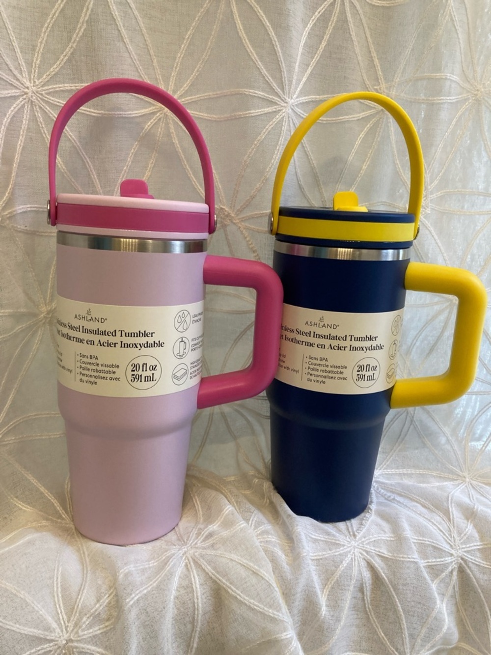 Ashland Pink & Navy Stainless Steel Travel Tumblers with Handles